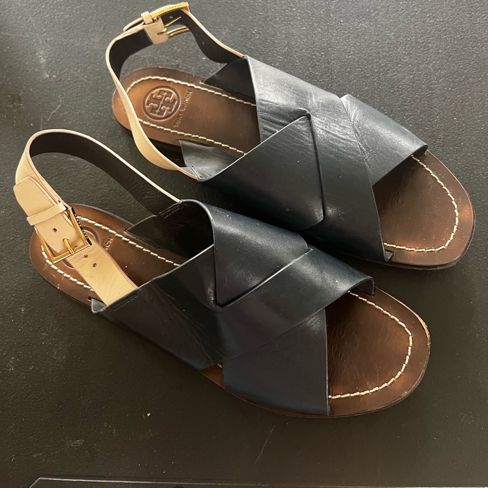 Tory Burch Navy Cream Sandals